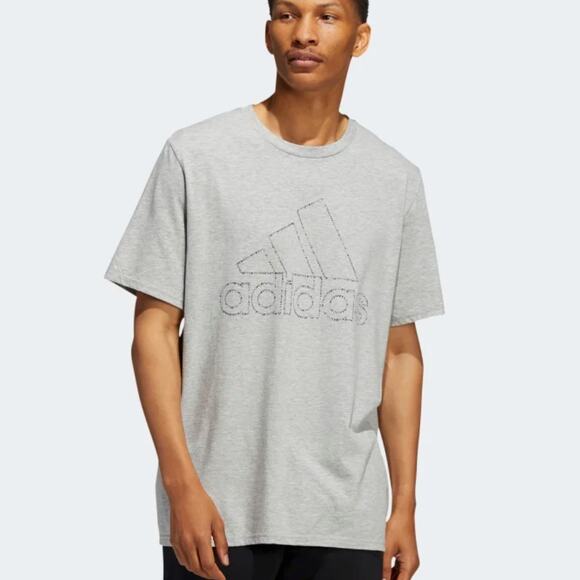 Adidas Badge of Sports Tiny Type Logo Tee T-Shirt Grey Heather Men's 2XL NWT - Picture 2 of 10